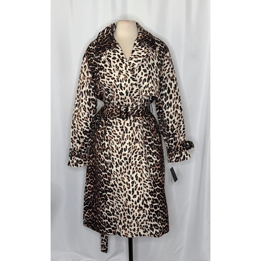 NWT!! KATE SPADE New York Leopard Belted Longline Double Breasted Trench Coat XL - Picture 3 of 16